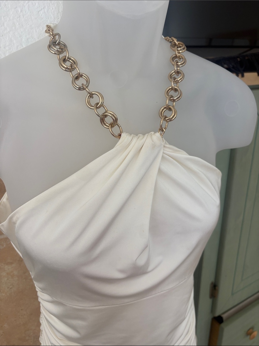 Cache Cream Strapless Chain-Halter Ruched Dress - Picture 2 of 5